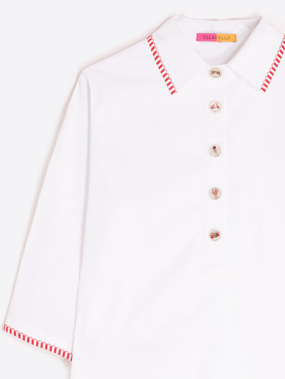 Detailed Trim Dress - White/Red