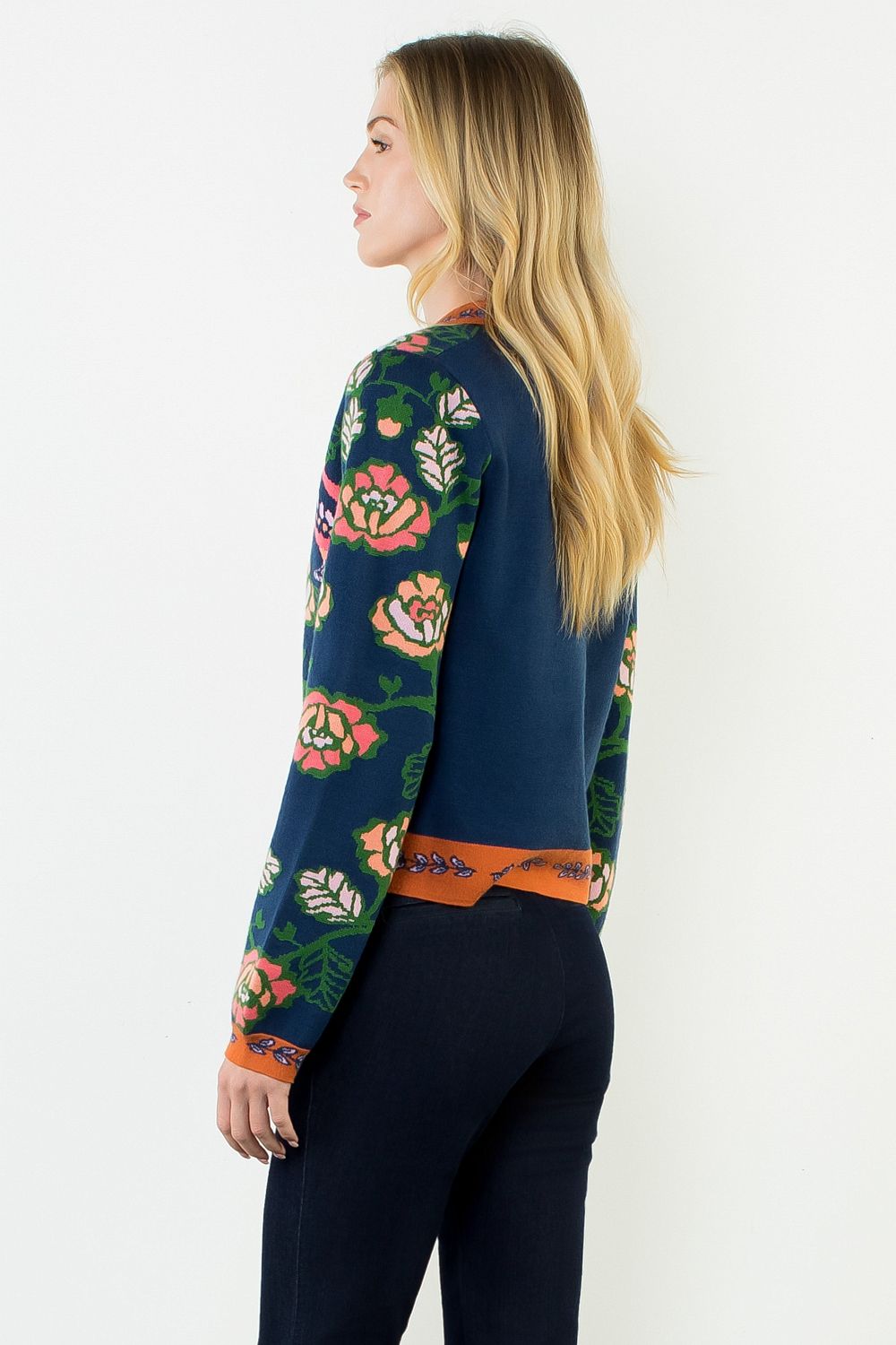 Parrot Long Sleeve Cardigan Sweater - Navy