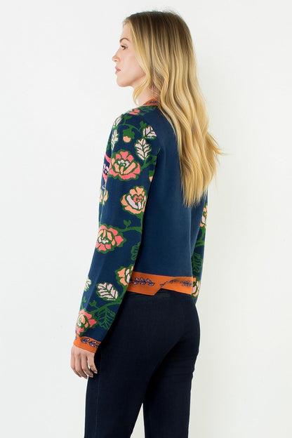 Parrot Long Sleeve Cardigan Sweater - Navy