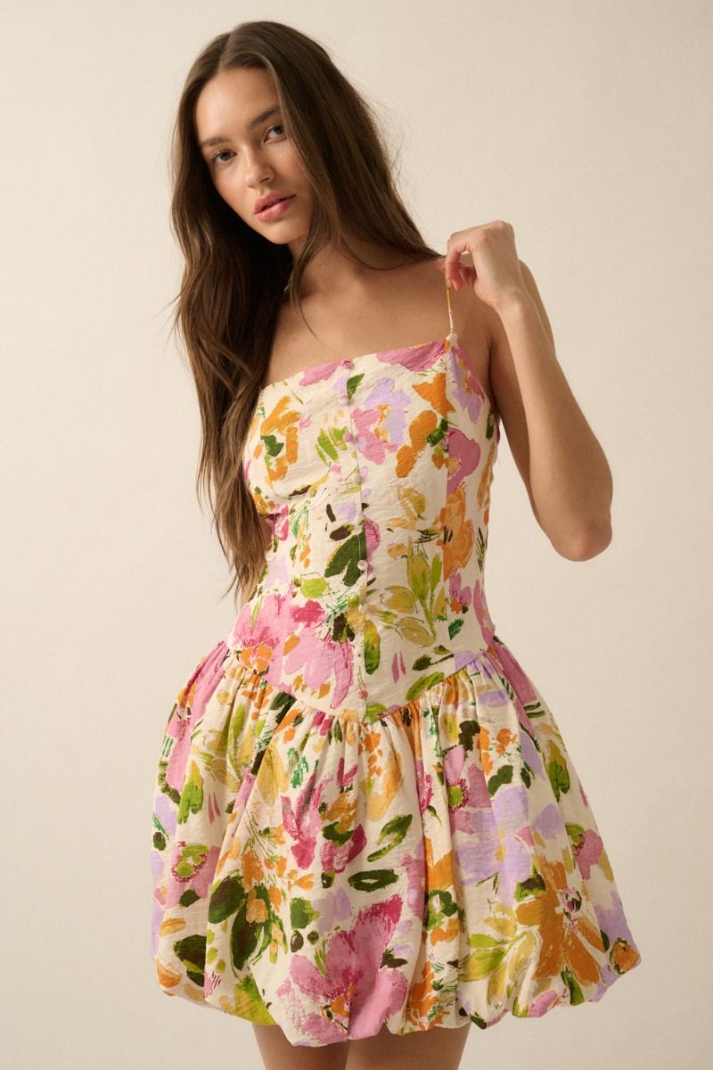 Floral Print Mini Dress - Cream